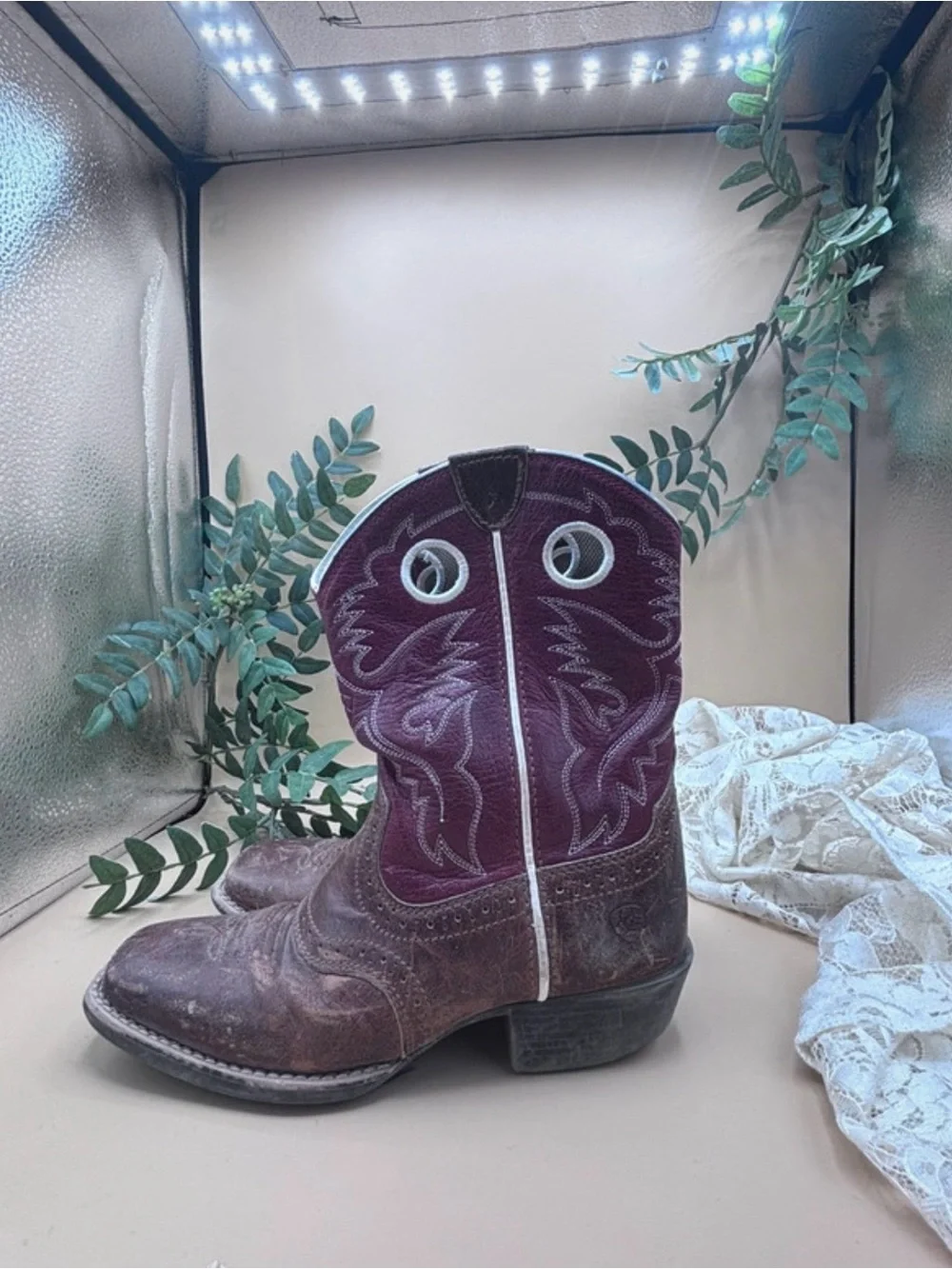 Ariat Youth 2.5 Burgundy Brown Leather Square Toe Cowboy Boots
